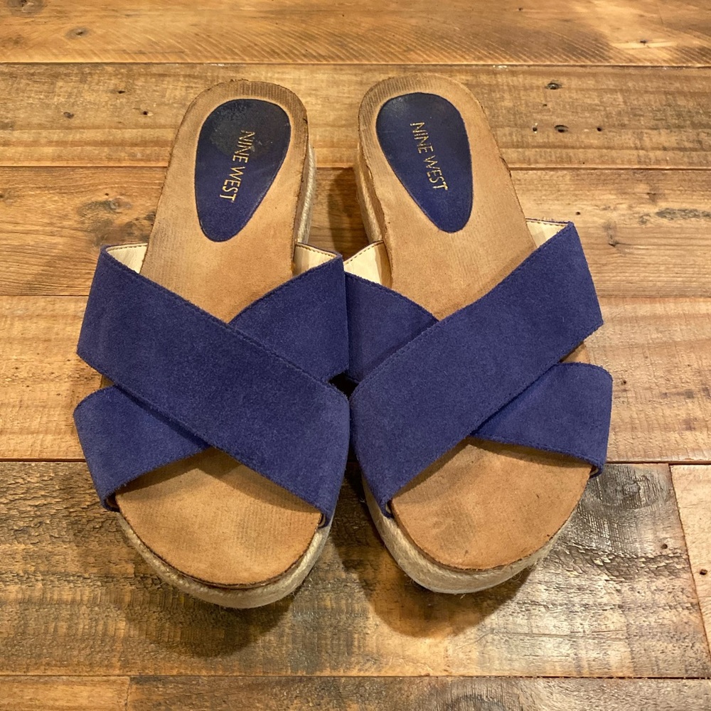 Nine West platform sandals blue suede leather size 6 women's